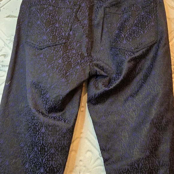 Cache Women's Low Rise Skinny Leg Pants Blue/Black Floral Jacquard Design Size 2 - Picture 5 of 11